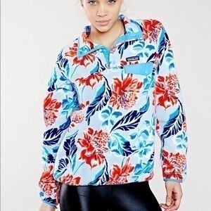 Patagonia Hawaiian Hibiscus Floral Synchilla Snap T Pullover Sweater Size Medium